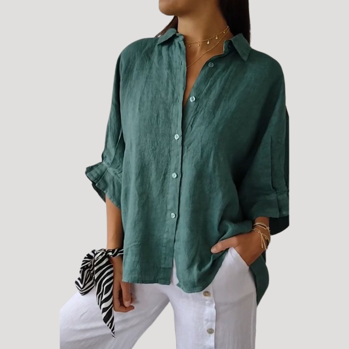 Camicia blusa in lino a maniche lunghe per donna