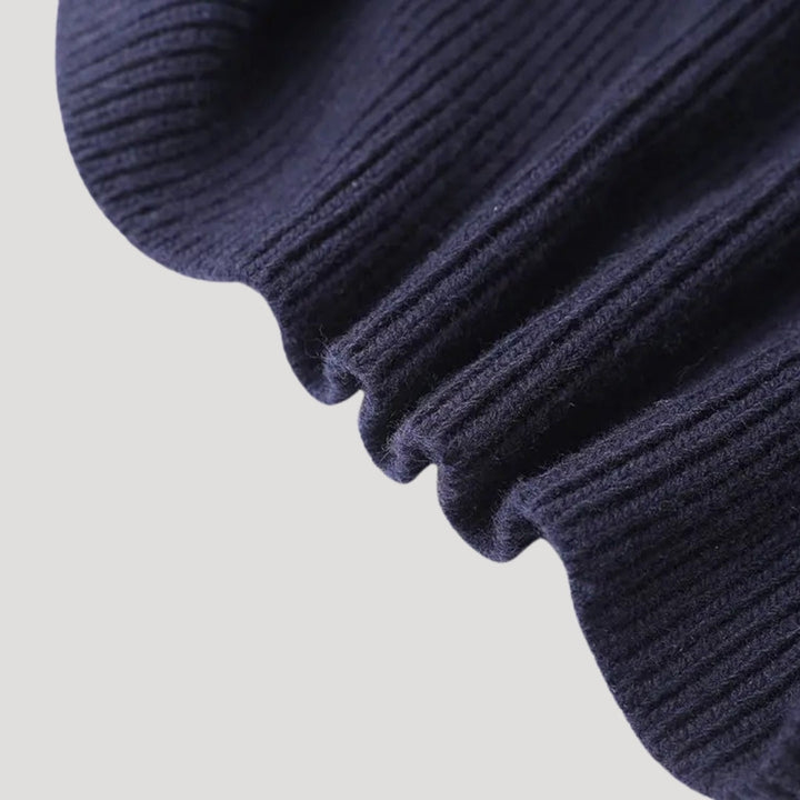 Cardigan a maglia navy da donna con rifiniture in denim
