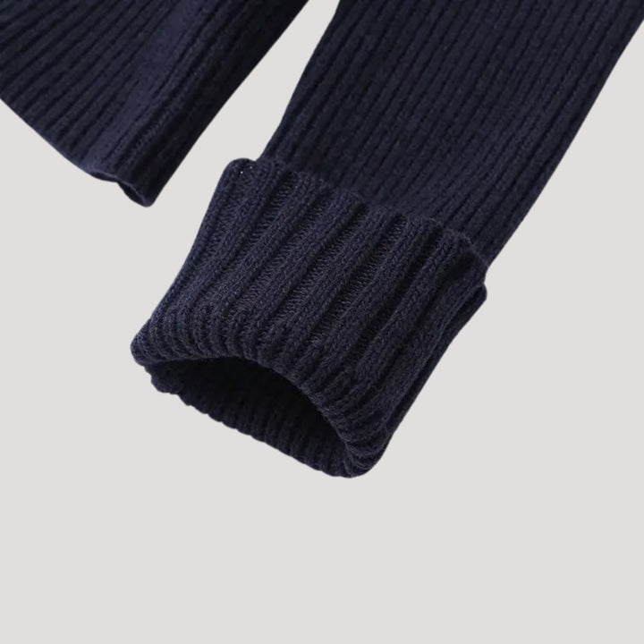 Cardigan a maglia navy da donna con rifiniture in denim
