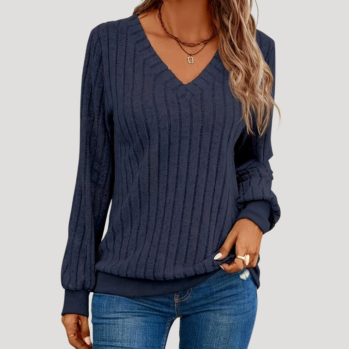 Maglione lavorato a maglia con scollo a V per donne, stile invernale morbido a coste