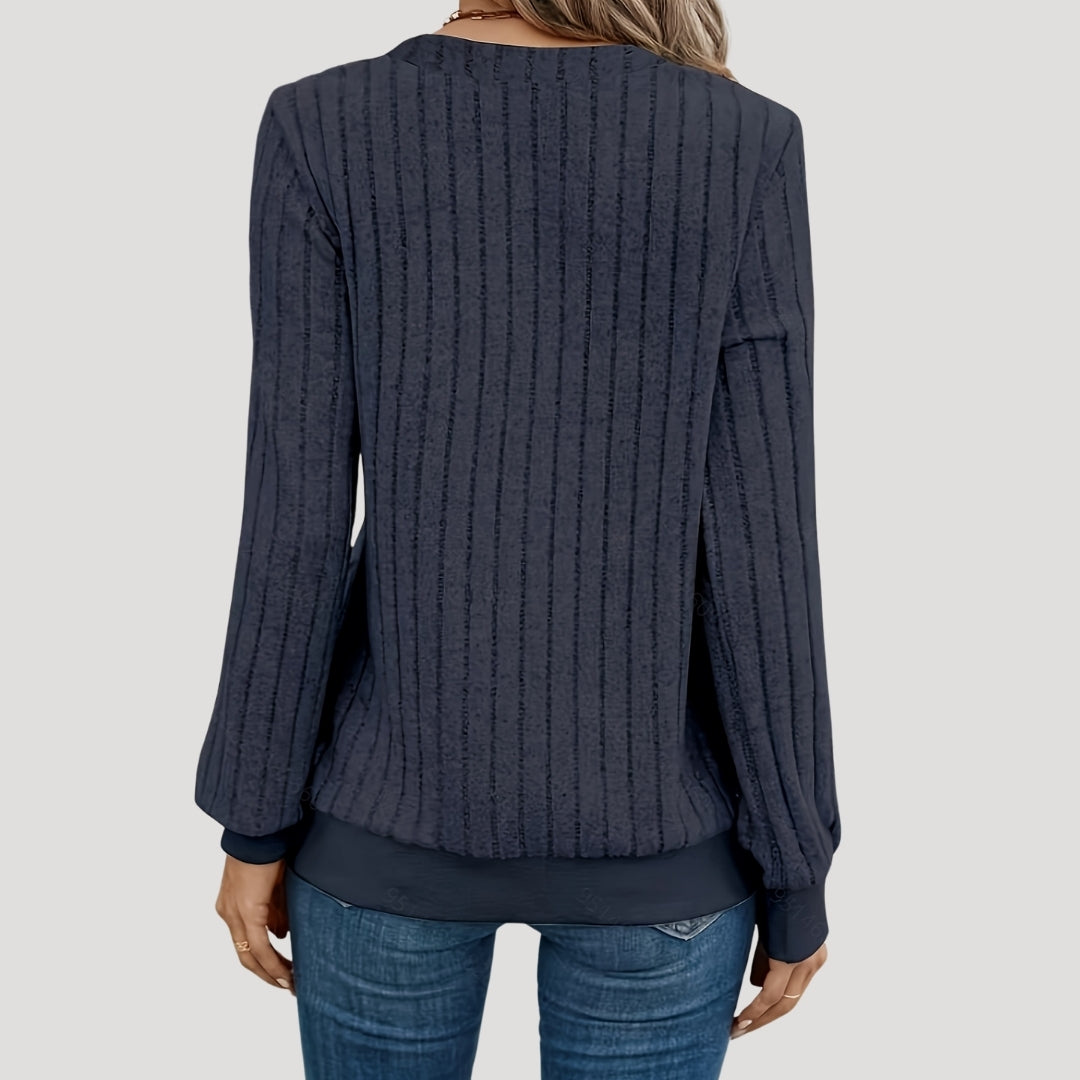Maglione lavorato a maglia con scollo a V per donne, stile invernale morbido a coste