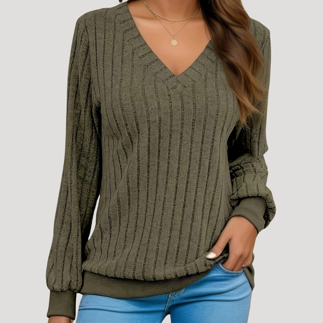 Maglione lavorato a maglia con scollo a V per donne, stile invernale morbido a coste