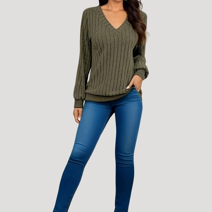 Maglione lavorato a maglia con scollo a V per donne, stile invernale morbido a coste
