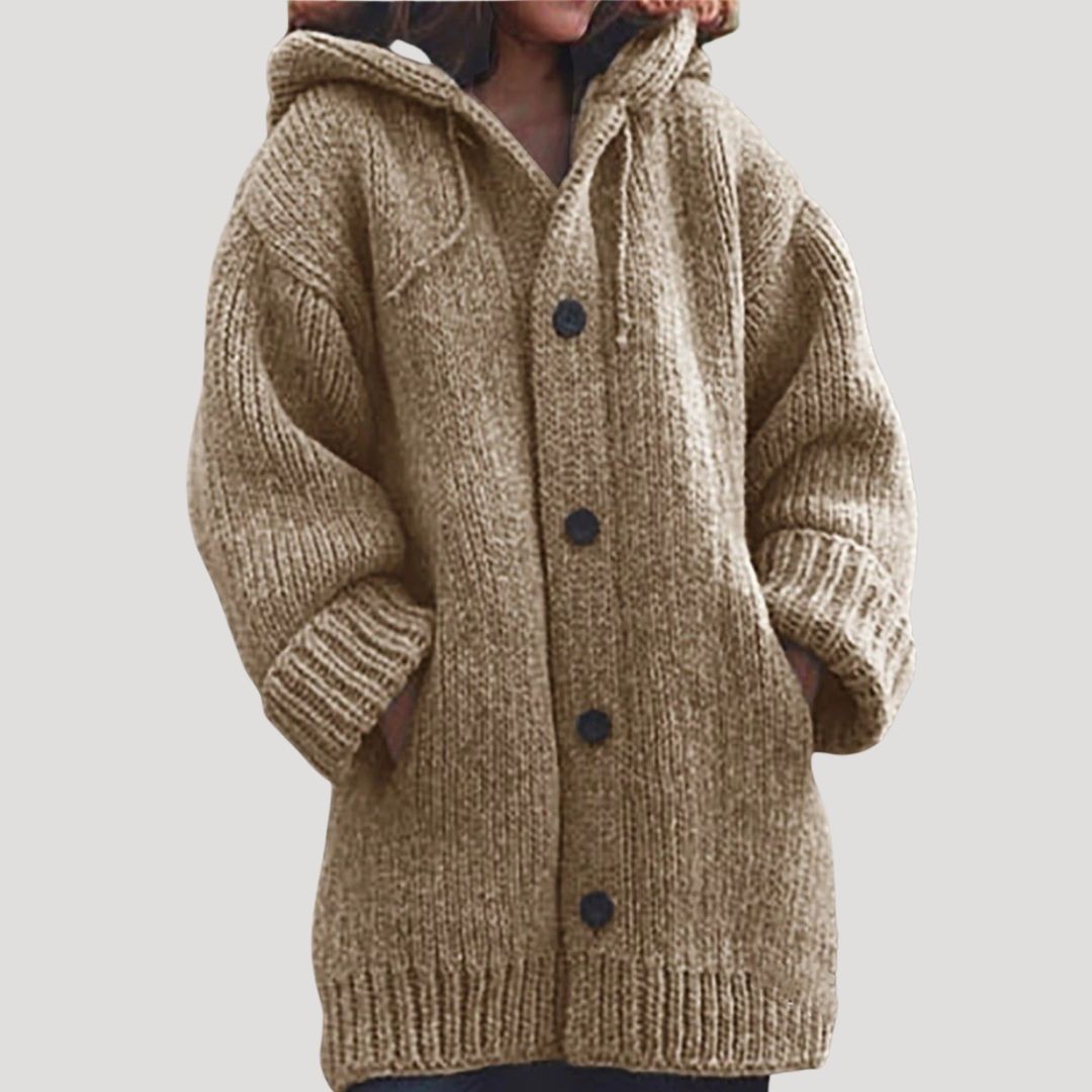 Cappotto in lana lavorato a maglia chunky da donna