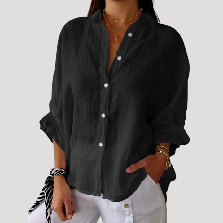 Camicia blusa in lino a maniche lunghe per donna