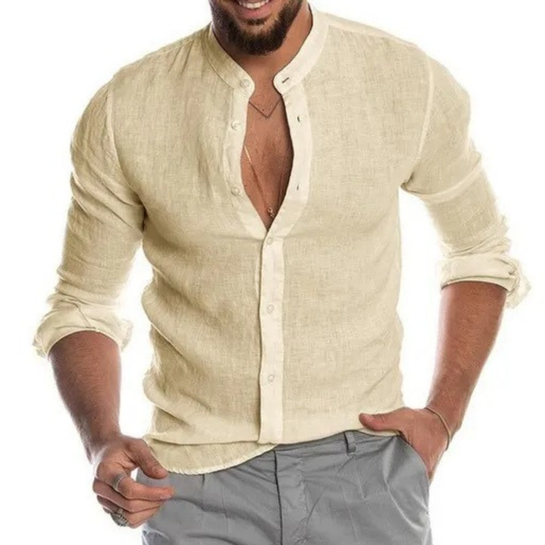 Camicia casual a maniche lunghe con colletto nonna da uomo