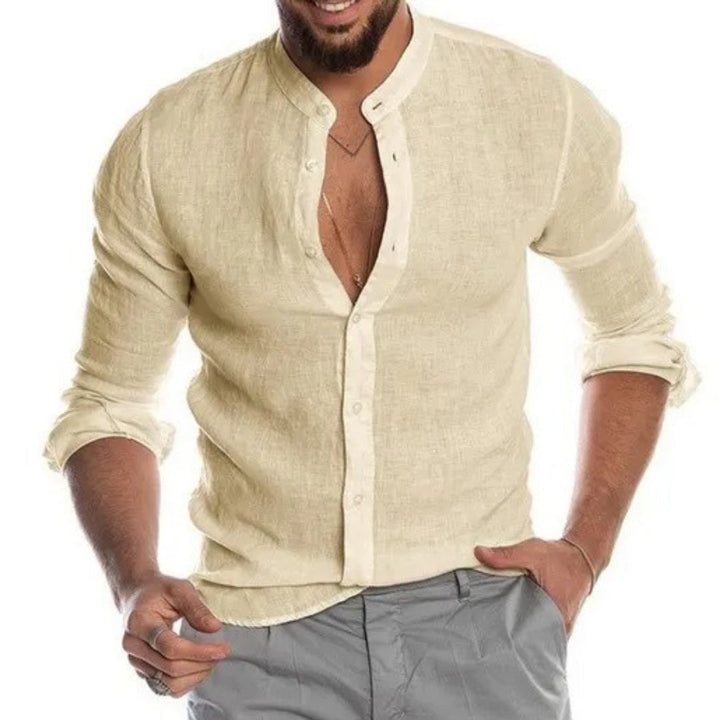 Camicia casual a maniche lunghe con colletto nonna da uomo