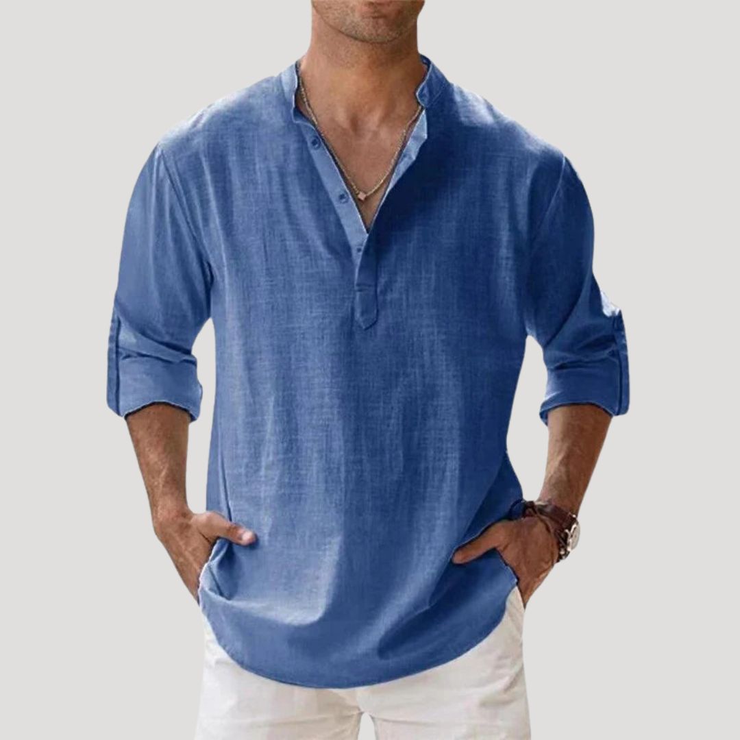 Polo in lino a maniche lunghe da uomo per la primavera
