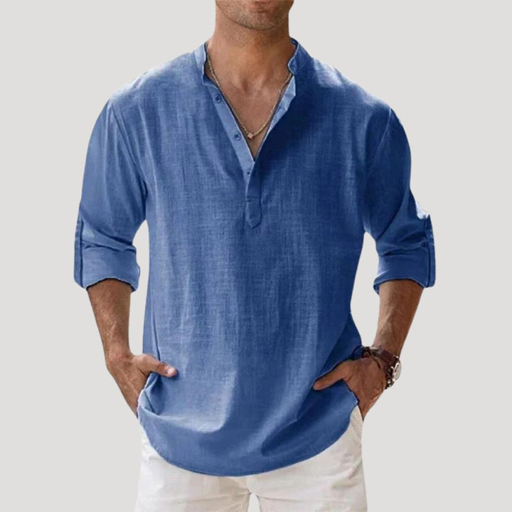 Polo in lino a maniche lunghe da uomo per la primavera