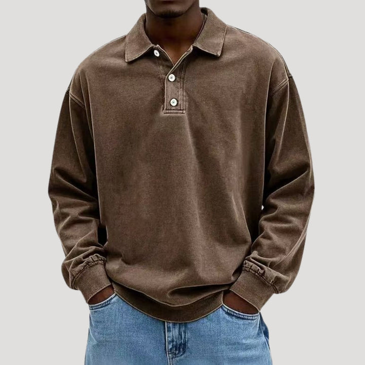 Polo a maniche lunghe da uomo in cotone spazzolato