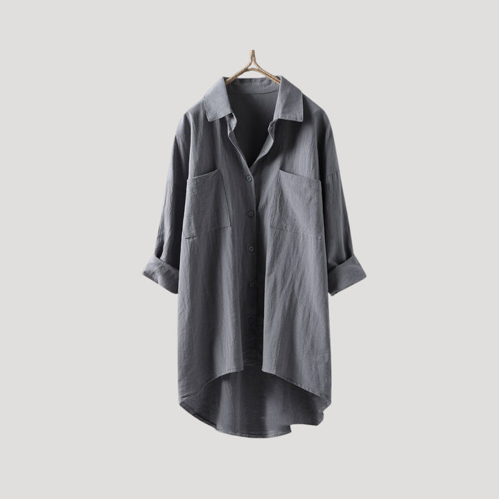 Camicia blusa lunga oversize con bottoni e colletto da donna
