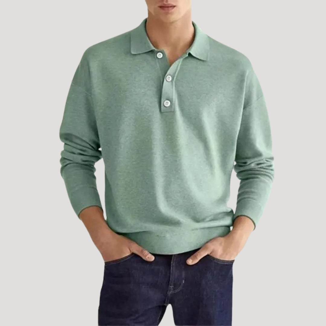 Maglione polo a maniche lunghe da uomo – top in maglia di cotone