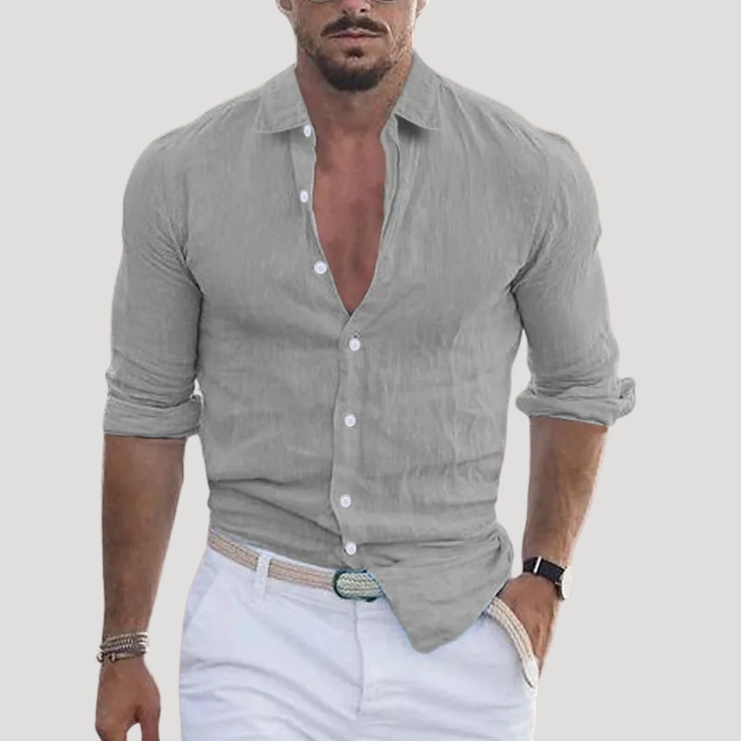 Camicia casual in lino a maniche lunghe da uomo