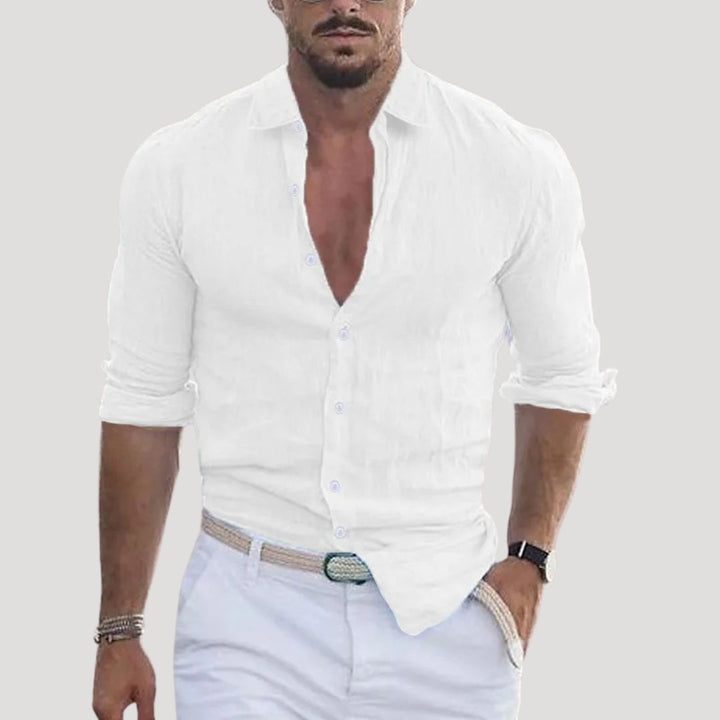 Camicia casual in lino a maniche lunghe da uomo