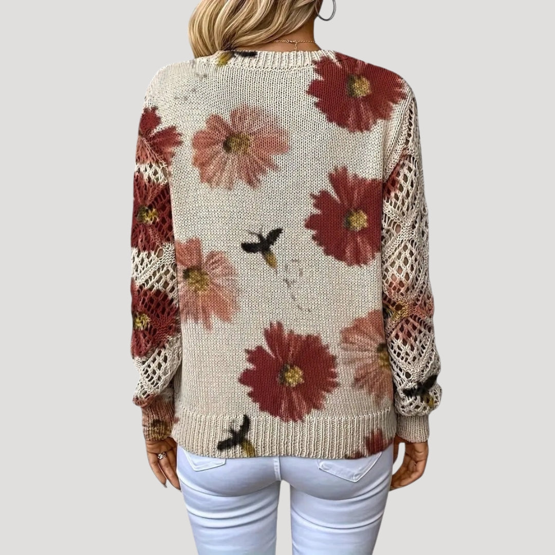 Maglione primaverile a maglia floreale con scollo a V per donne