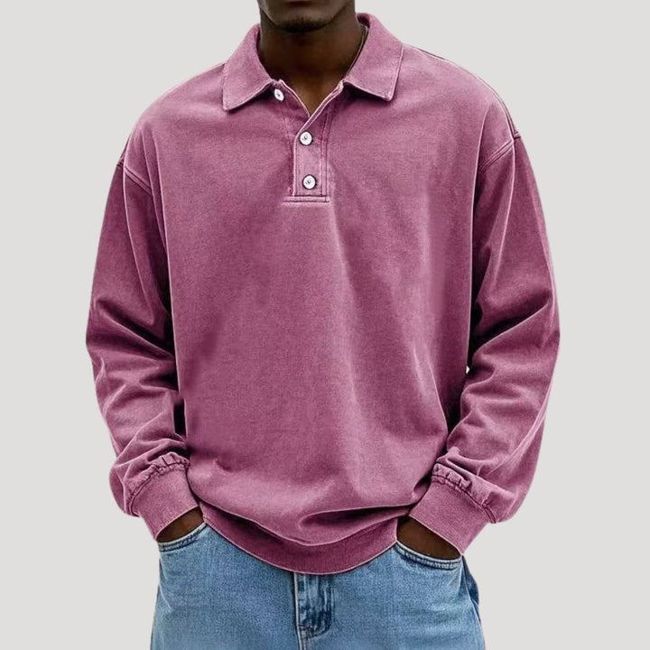 Polo a maniche lunghe da uomo in cotone spazzolato