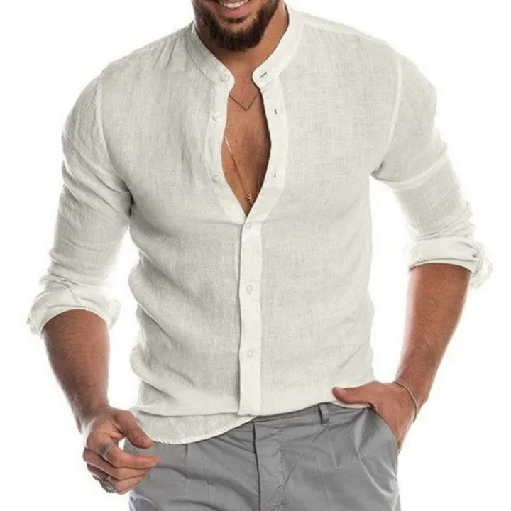 Camicia casual a maniche lunghe con colletto nonna da uomo