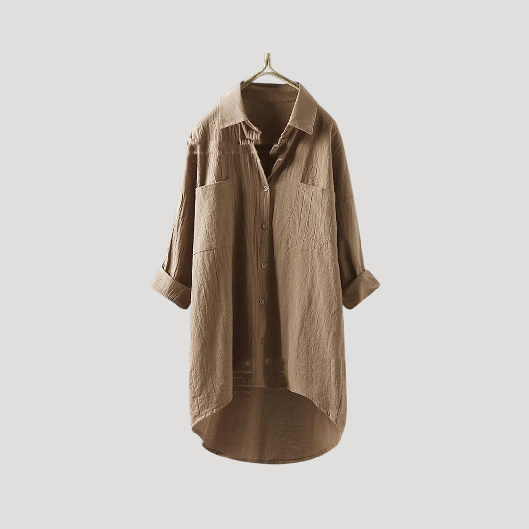 Camicia blusa lunga oversize con bottoni e colletto da donna