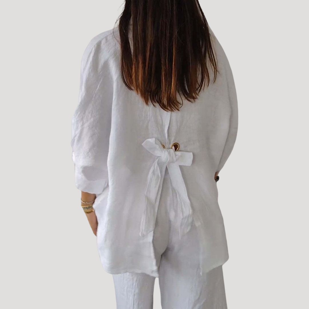 Camicia blusa in lino a maniche lunghe per donna