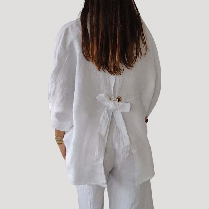 Camicia blusa in lino a maniche lunghe per donna