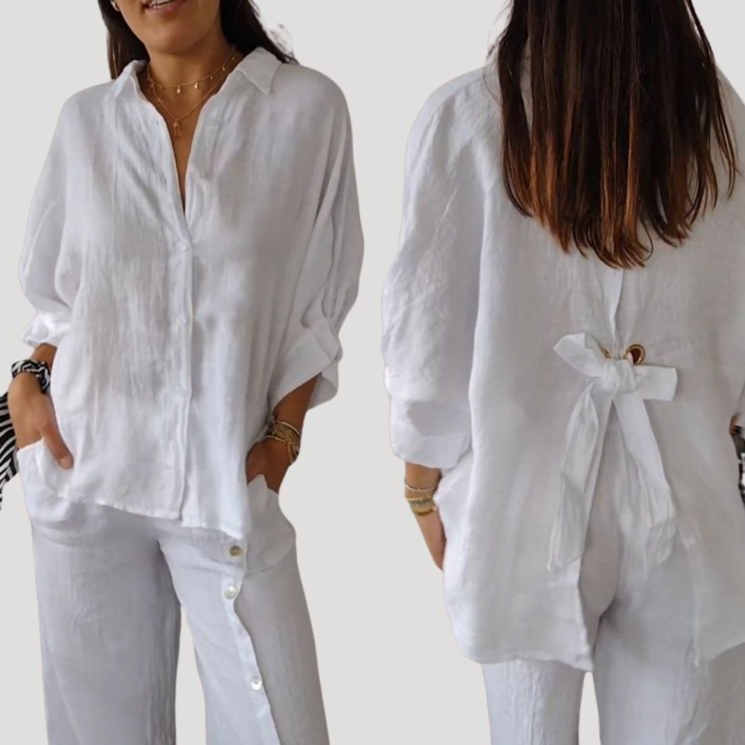 Camicia blusa in lino a maniche lunghe per donna