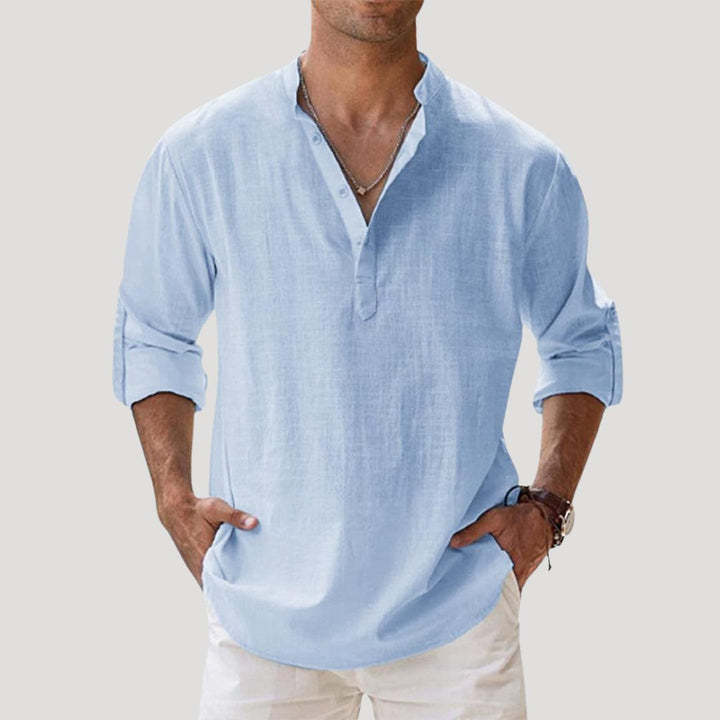 Polo in lino a maniche lunghe da uomo per la primavera