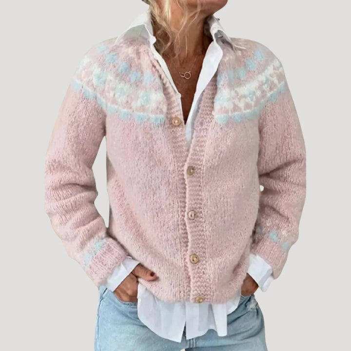 Cardigan lungo a maniche lunghe con bottoni e motivo per donne