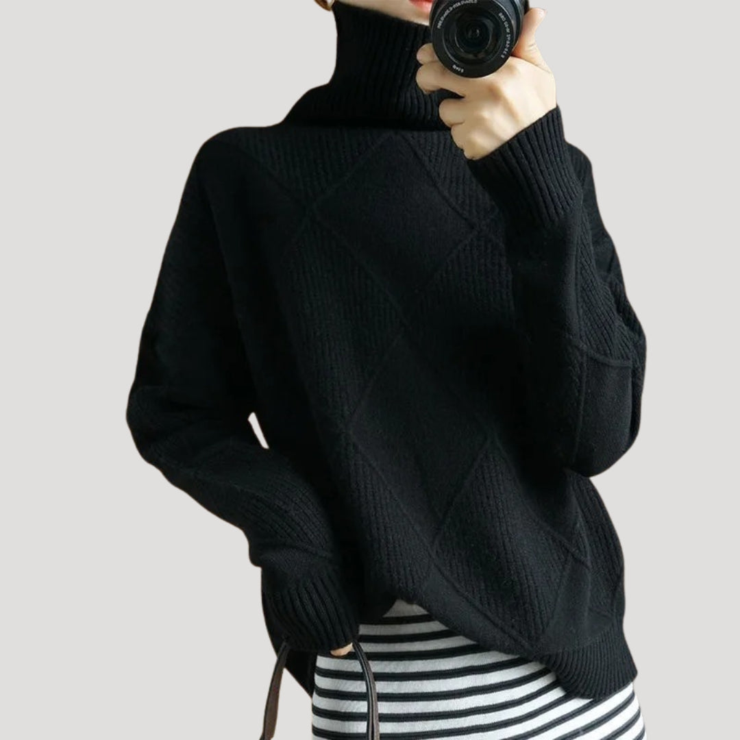 Maglione con collo alto da donna in maglia grossa