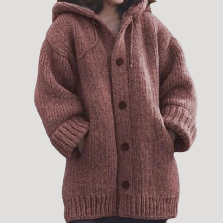 Cappotto in lana lavorato a maglia chunky da donna