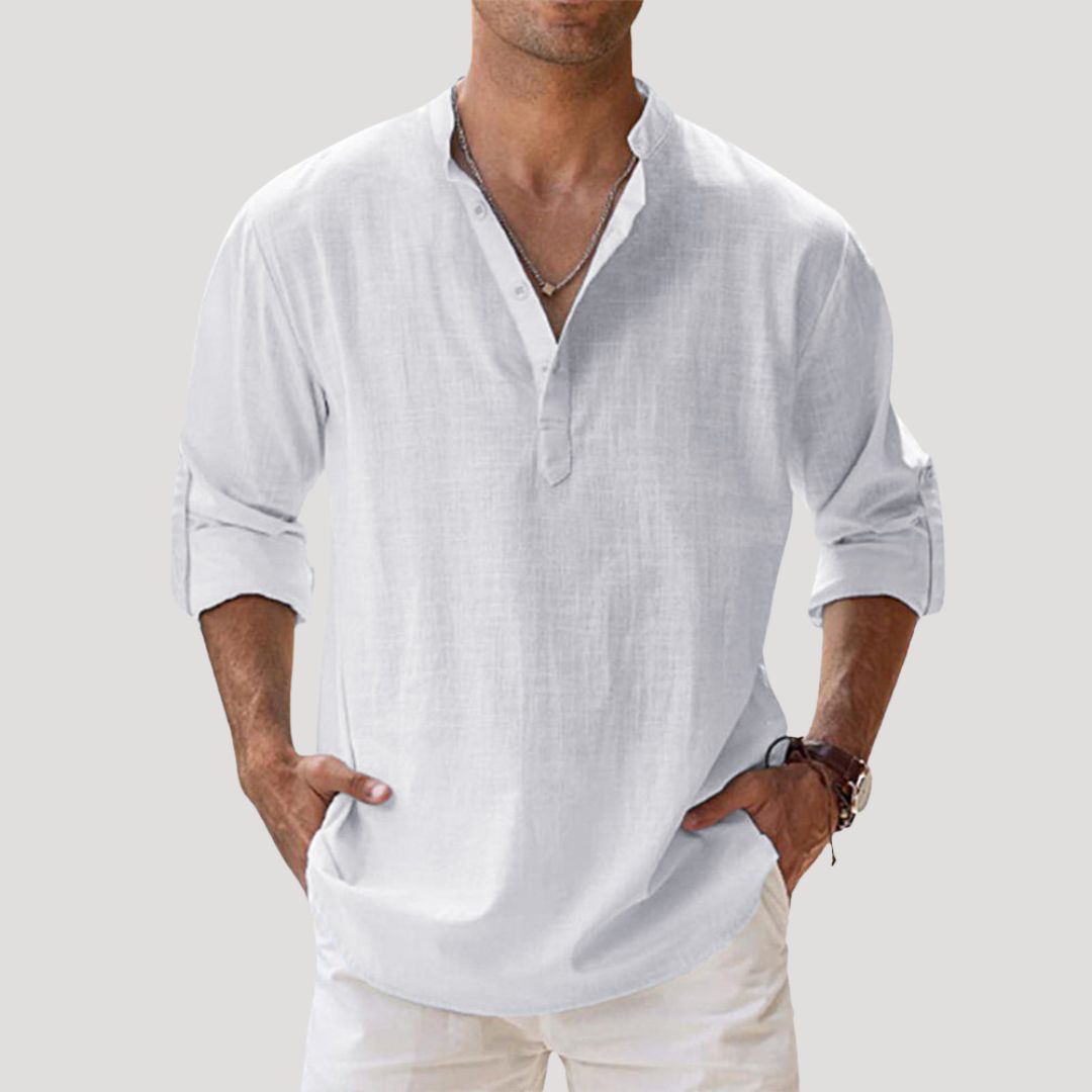 Polo in lino a maniche lunghe da uomo per la primavera