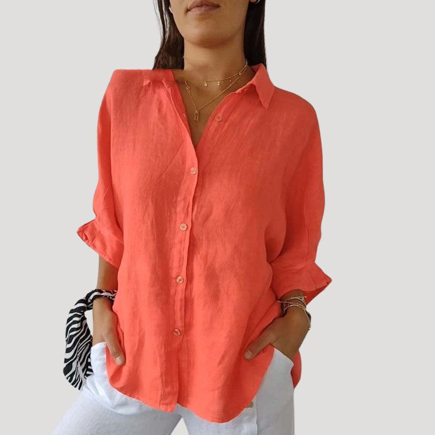 Camicia blusa in lino a maniche lunghe per donna