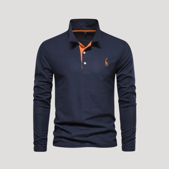 Polo in cotone ricamata a maniche lunghe da uomo