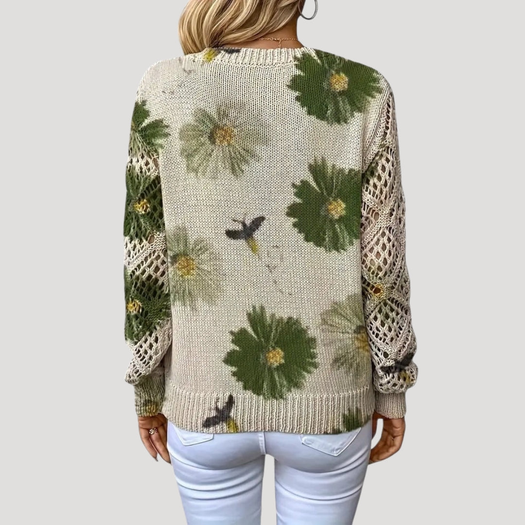Maglione primaverile a maglia floreale con scollo a V per donne