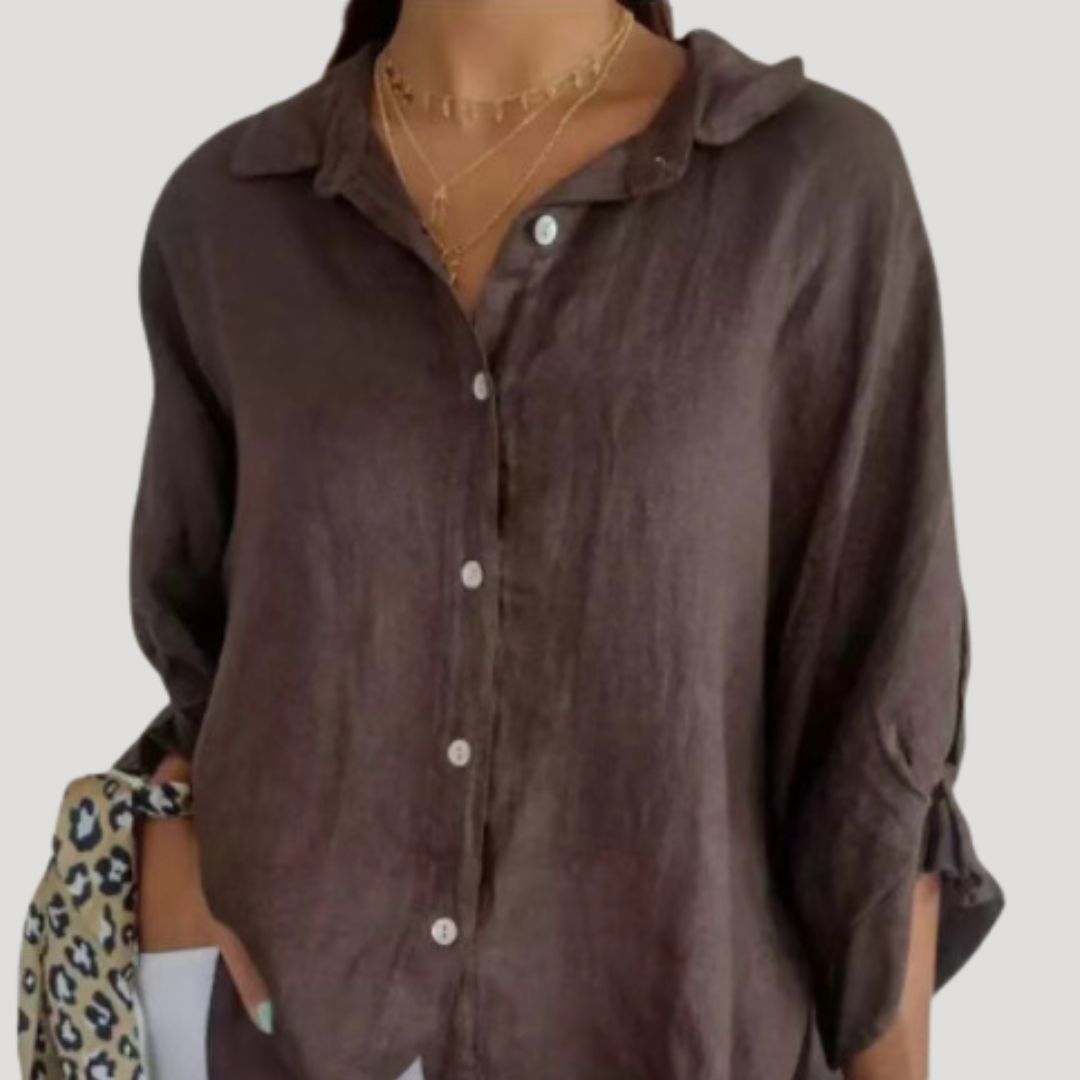 Camicia blusa in lino a maniche lunghe per donna