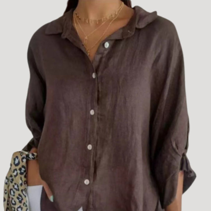 Camicia blusa in lino a maniche lunghe per donna