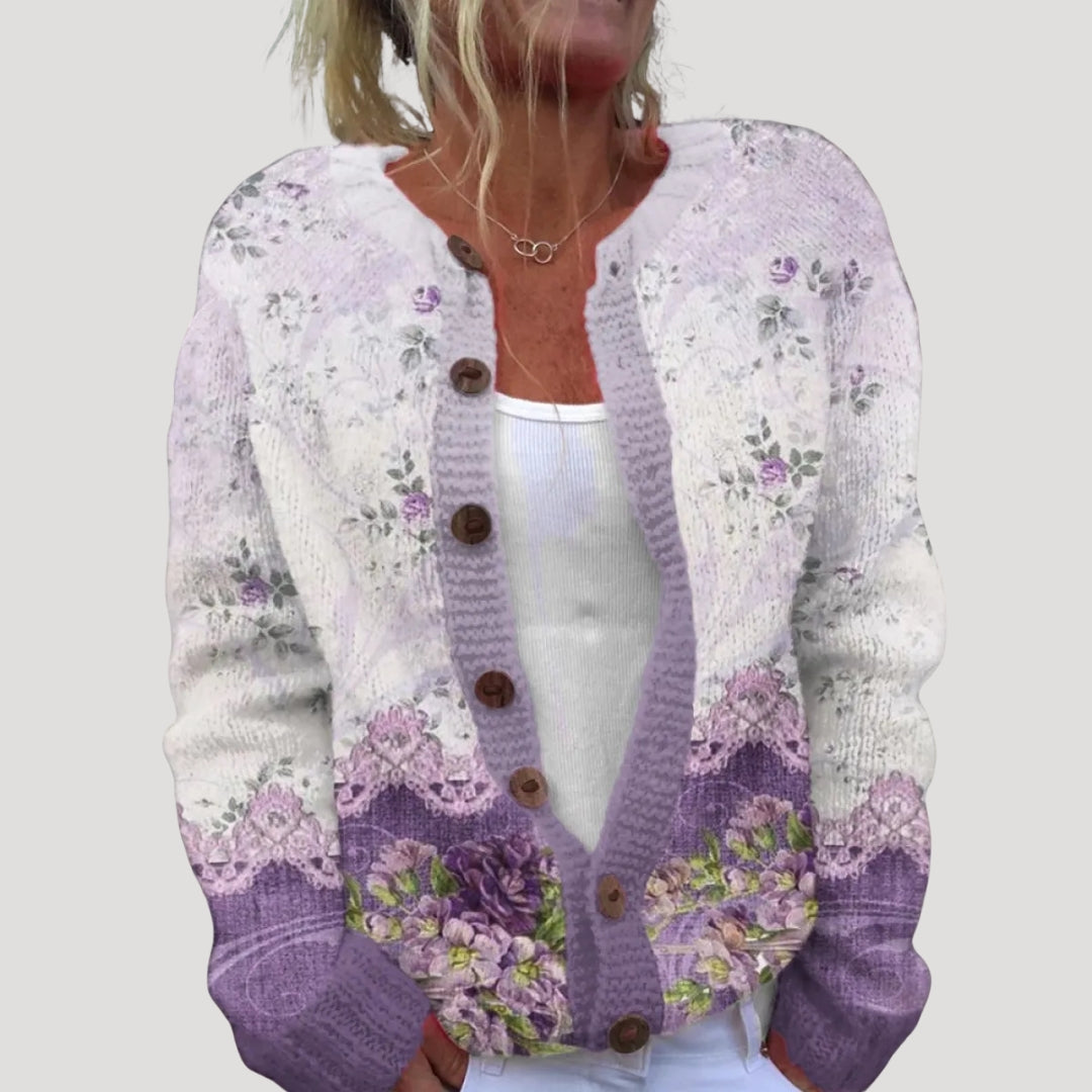 Cardigan lungo a maniche lunghe con bottoni e motivo per donne