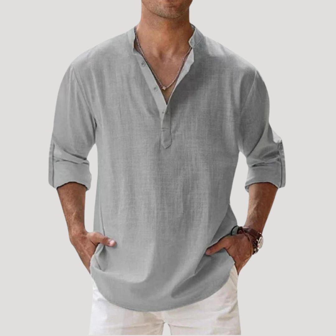 Polo in lino a maniche lunghe da uomo per la primavera