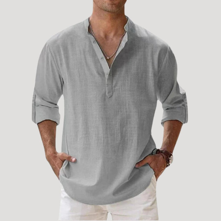 Polo in lino a maniche lunghe da uomo per la primavera