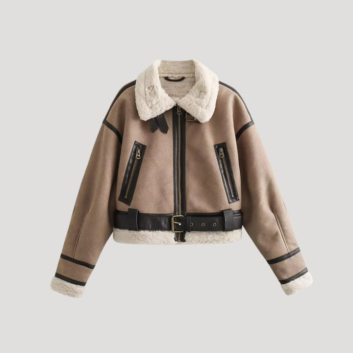 Giacca aviator da donna in ecopelle con pelliccia sintetica, cappotto invernale