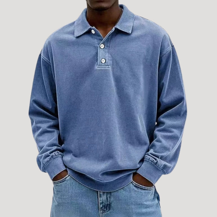 Polo a maniche lunghe da uomo in cotone spazzolato