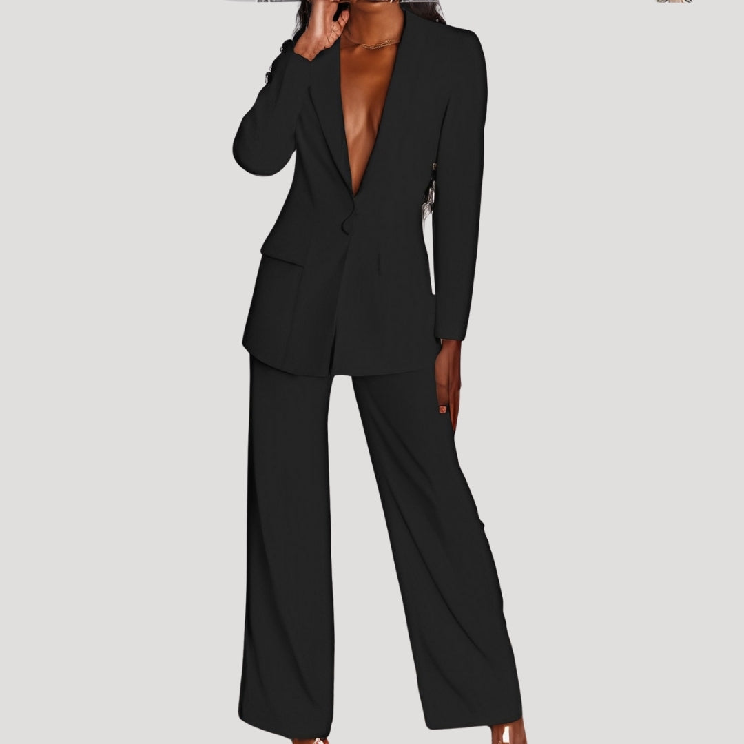 Completo giacca e pantaloni a gamba larga da donna