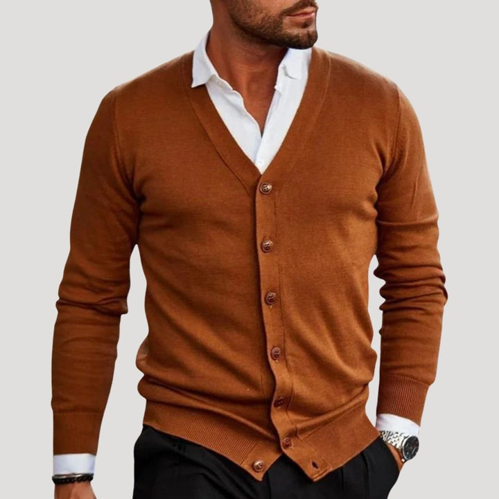 Cardigan da uomo a maglia chunky con scollo a V e bottoni
