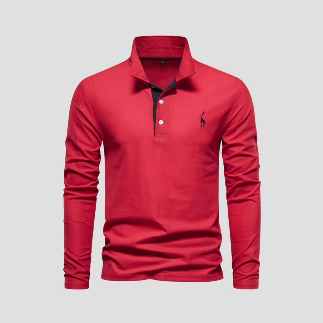 Polo in cotone ricamata a maniche lunghe da uomo
