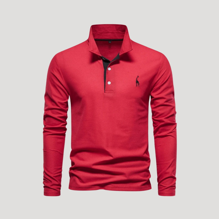 Polo in cotone ricamata a maniche lunghe da uomo