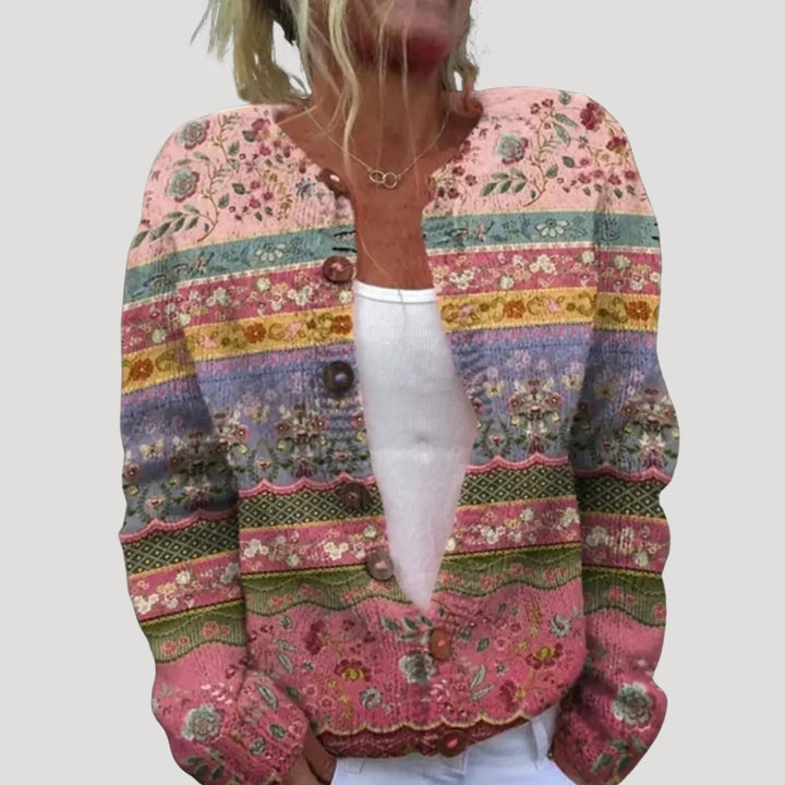 Cardigan lungo a maniche lunghe con bottoni e motivo per donne