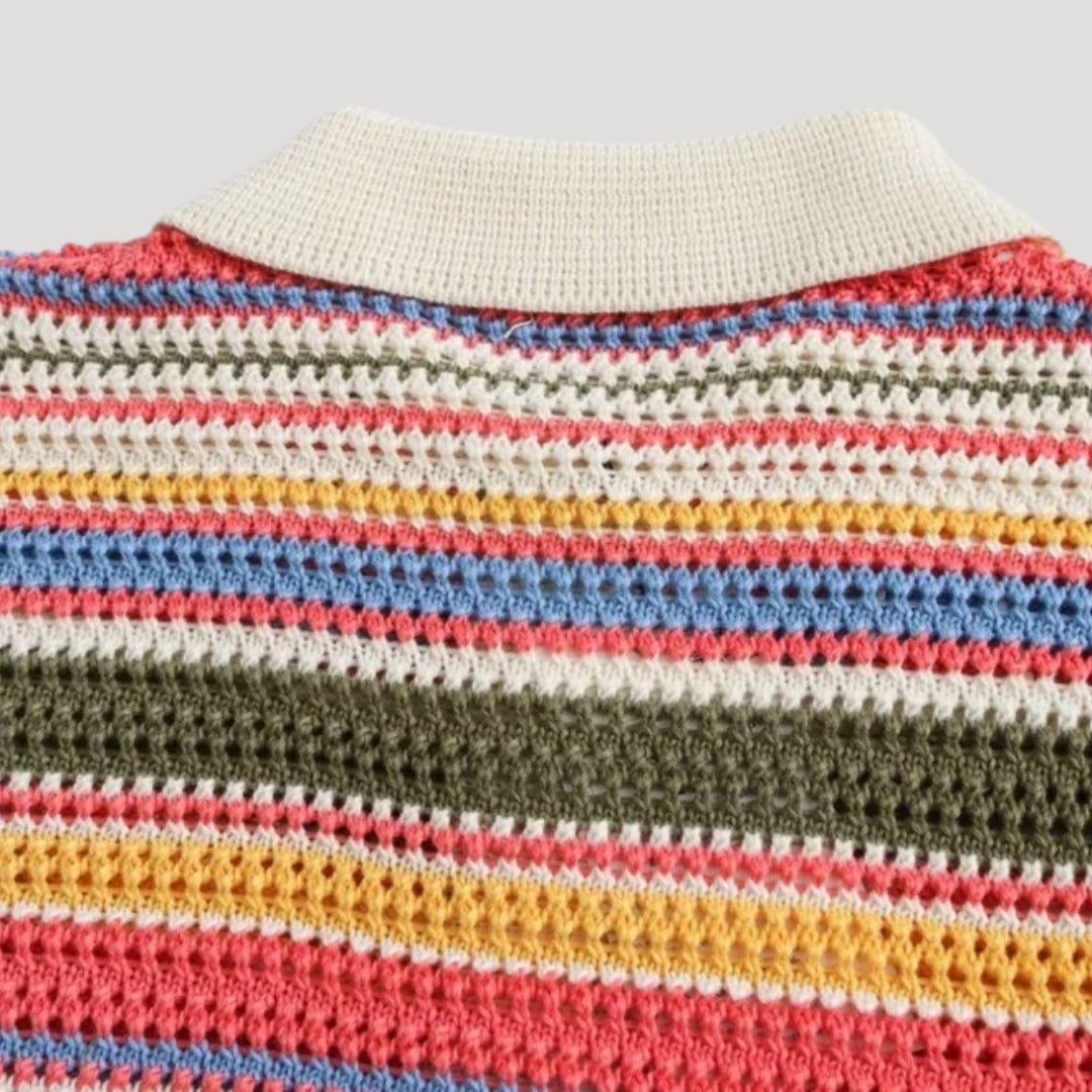 Cardigan corto a maniche corte lavorato all'uncinetto a righe