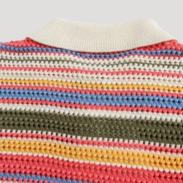 Cardigan corto a maniche corte lavorato all'uncinetto a righe