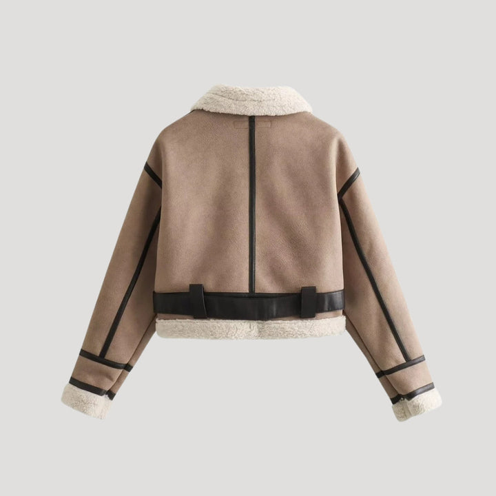 Giacca aviator da donna in ecopelle con pelliccia sintetica, cappotto invernale