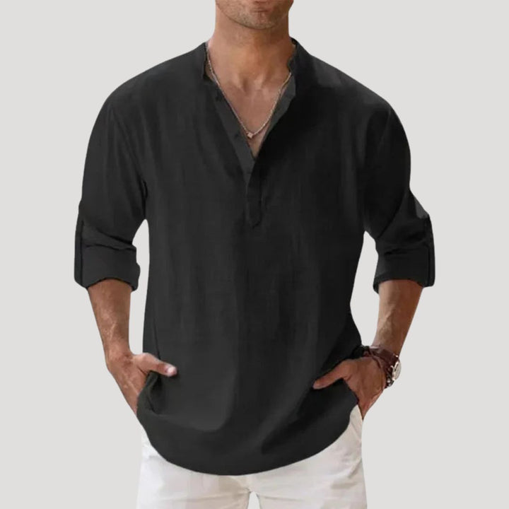 Polo in lino a maniche lunghe da uomo per la primavera