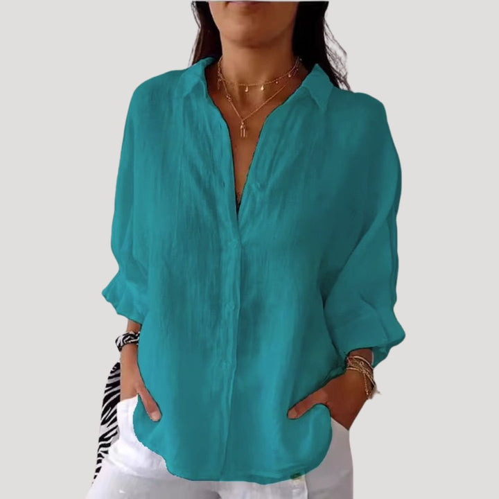 Camicia blusa in lino a maniche lunghe per donna